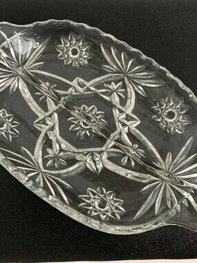 Vintage Anchor Hocking Clear Glass Divided Relish Dish Star of David Prescut